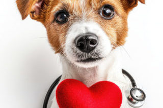 A clever Jack Russell Terrier with a stethoscope around its neck
