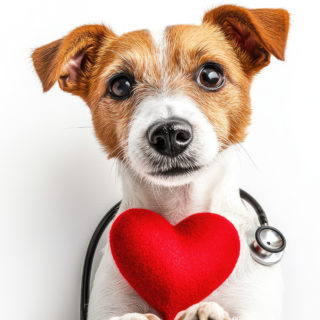 A clever Jack Russell Terrier with a stethoscope around its neck